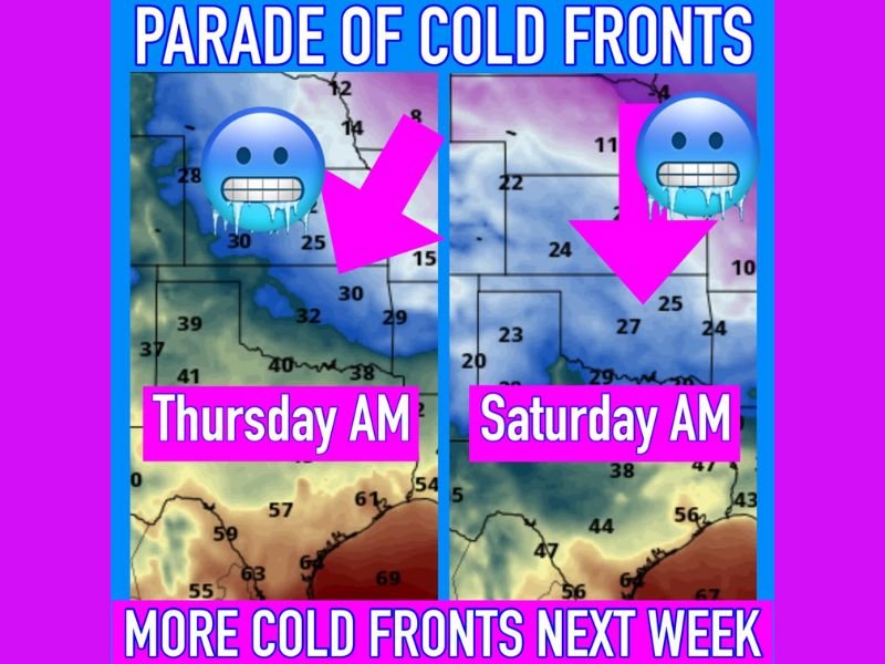 Repeated Cold Fronts Set to Sweep Through the Region, Triggering Sharp Temperature Swings From 60s to 20s Over the Next Two Weeks