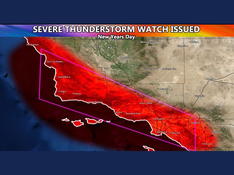 Severe Thunderstorm Watch Issued for Southern California on New Year’s Day as Raiden Storm Pattern Intensifies