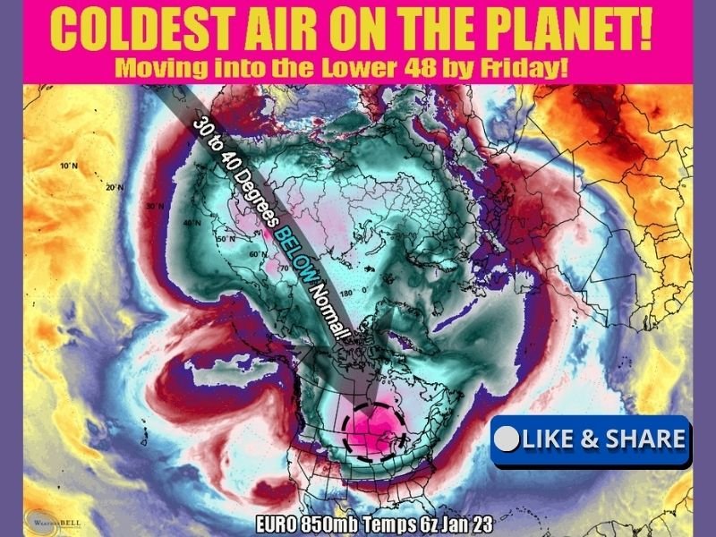 Siberian-Origin Arctic Air Poised to Invade Minnesota, Wisconsin, and Iowa, Bringing the Coldest Temperatures on Earth Into the Lower 48 by Friday