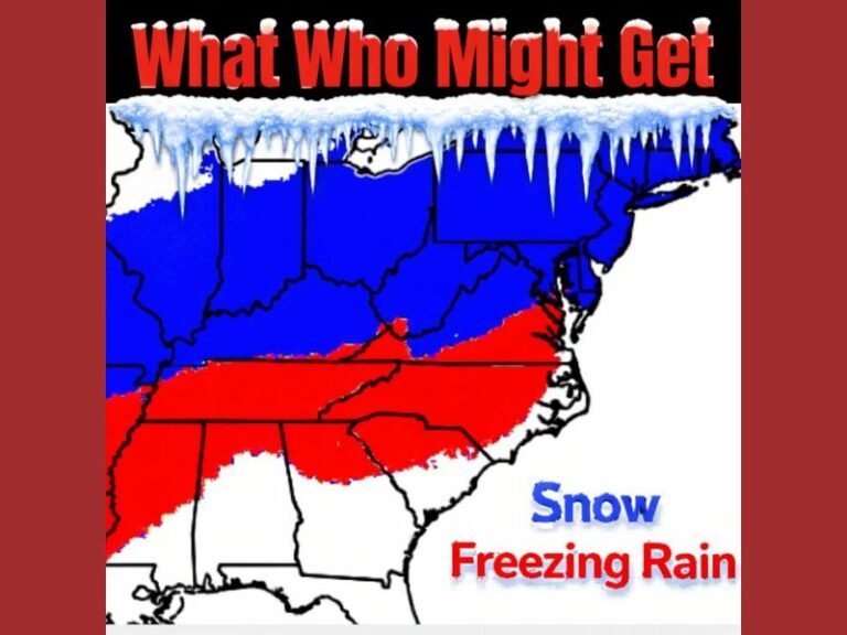 Snow–Ice Battle Line Sharpens Across the Eastern U.S. as NWS Signals Heavy Snow North and Dangerous Freezing Rain South