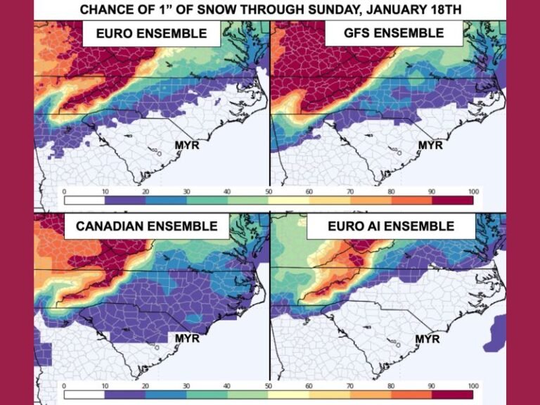 South Carolina Faces Repeated January Cold Blasts, but Forecast Models Agree Snow Chances Remain Very Low Statewide