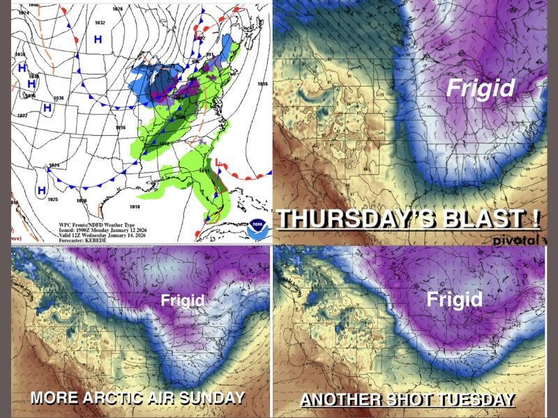 Successive Arctic Cold Fronts Poised to Hit the Eastern U.S. From Late Wednesday Through Next Week, Driving Repeated Freezes and Higher Heating Demand