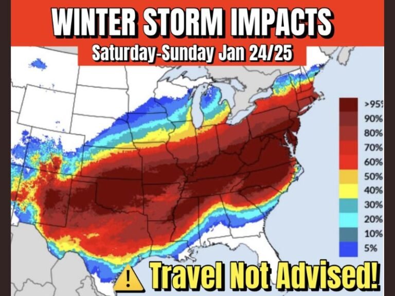 Texas, Oklahoma, Arkansas, Louisiana, Mississippi, Alabama, Tennessee, Kentucky, Georgia, the Carolinas, Virginia, and the Northeast Face a High-Impact, Nearly 48-Hour Winter Storm With Travel Not Advised