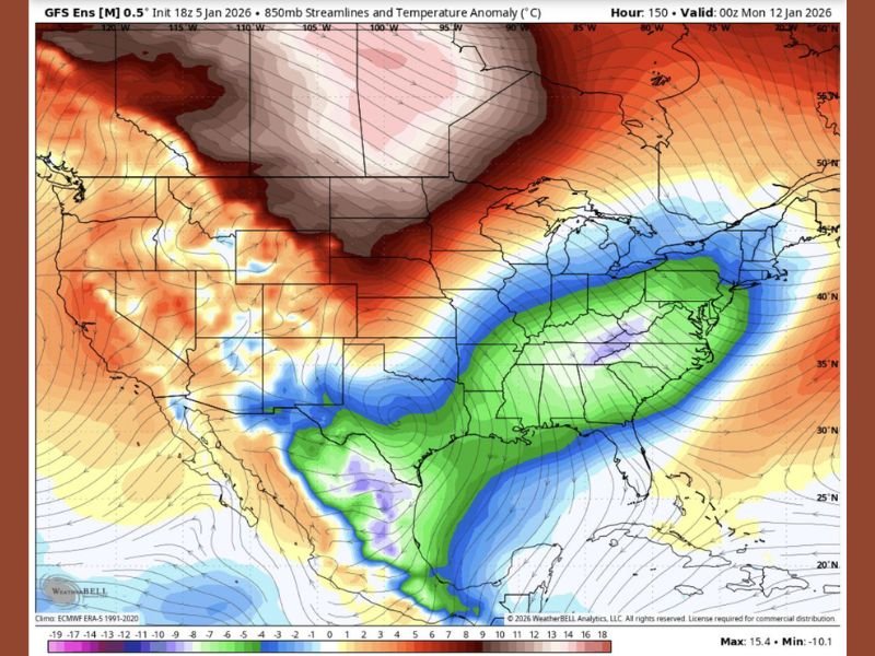 Unseasonable Warmth Builds Across the Texas, Southern and Eastern United States as Mid-January Pattern Turns Abnormally Mild