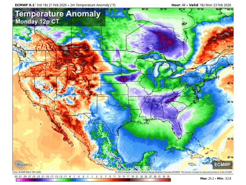 Alabama Faces Widespread Freeze Monday and Tuesday Morning as Much Colder Air Sweeps Into the Deep South Before Midweek Warm-Up
