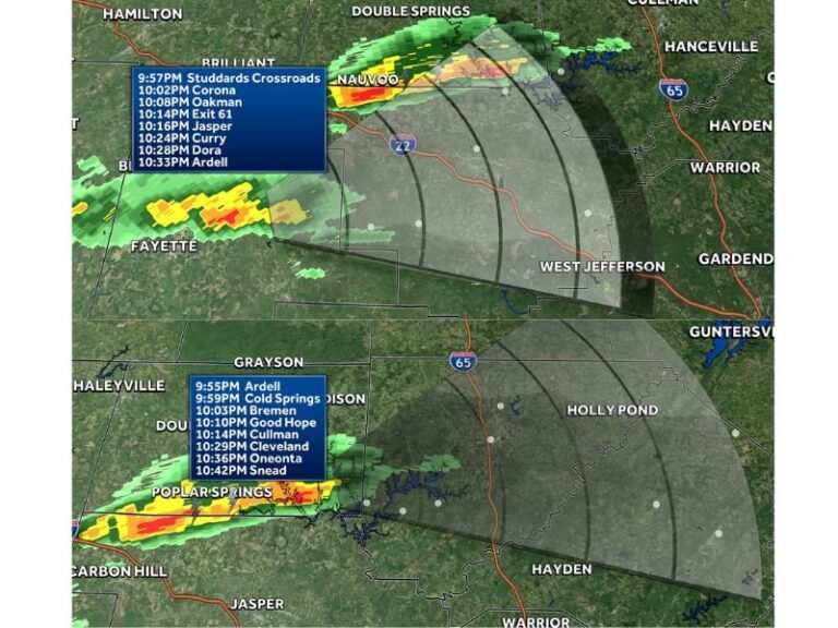 Alabama Night Storms Track East-Northeast at 50 MPH, Bringing Heavy Rain and 30+ MPH Winds Through Late Friday