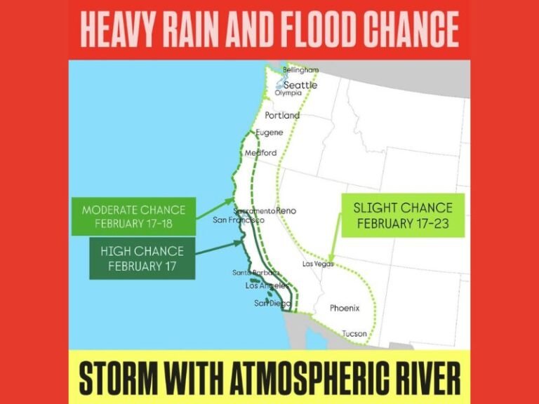 California, Oregon, Washington, and Parts of the Southwest Face Flood Risk as Atmospheric River Targets West Coast Next Week