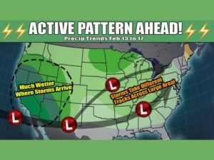 California, Texas, and Midwest States Face Busy Weather Pattern After February 13 as Multiple Storm Systems Spread Rain, Snow, and Severe Threats