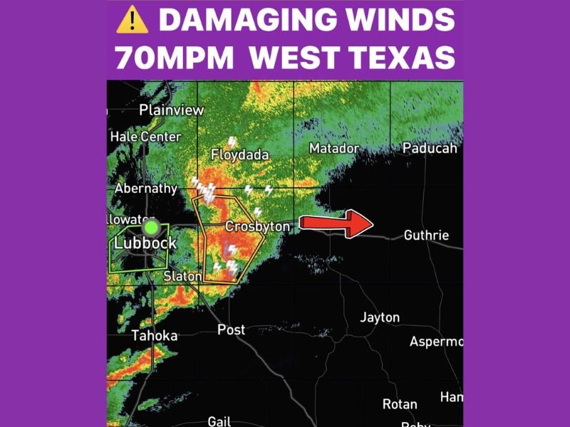 Damaging 70 MPH Winds Slam Lubbock, Texas as Flash Flood Warning Issued and Supercell Races East Friday Night