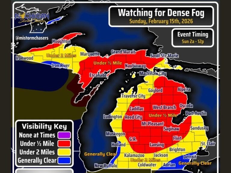 Dense Freezing Fog Threat Expands Across Michigan’s Lower and Upper Peninsulas Sunday Morning, Visibility Could Drop Below Half Mile