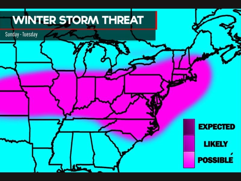 Expanding Winter Storm Threat From St. Louis to Boston as Southward Shift Raises Snow and Ice Risks Sunday Through Tuesday