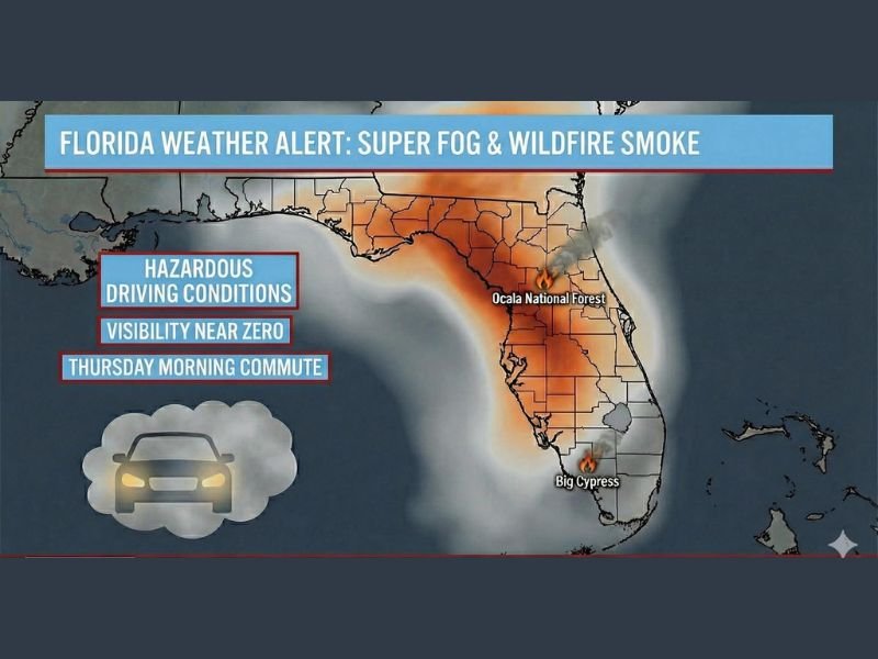 Florida Braces for Dangerous ‘Super Fog’ Risk as Wildfire Smoke and Dense Fog Threaten Near-Zero Visibility Thursday Morning