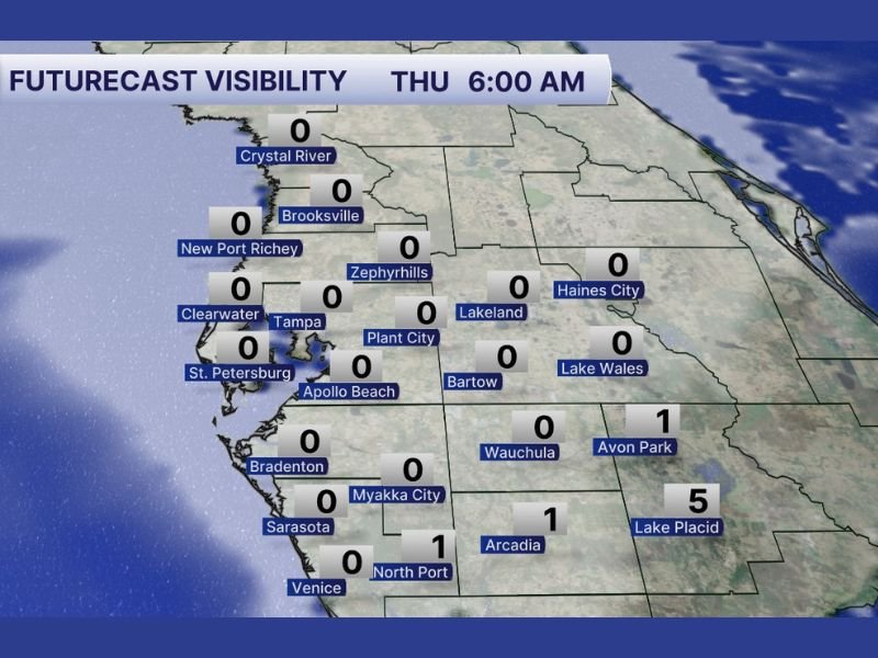 Florida’s Tampa Bay Region Faces Near-Zero Visibility Thursday Morning as Widespread Fog and ‘Super Fog’ Threat Looms