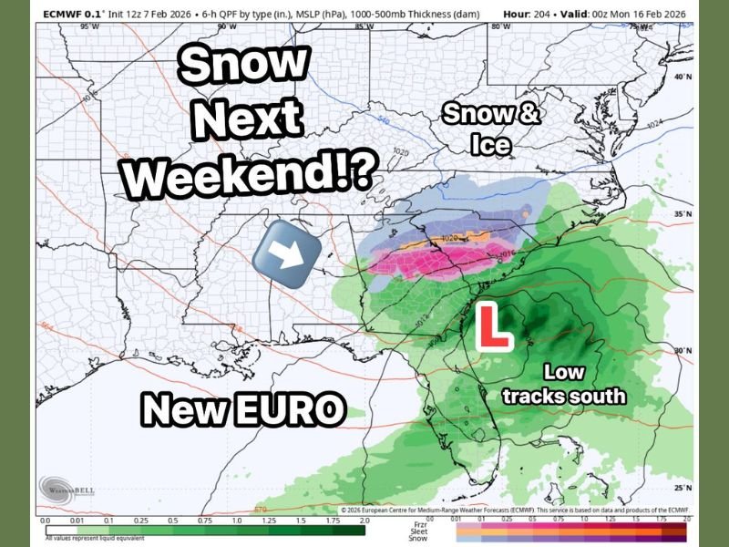 Growing Snow Signal for Valentine’s Day Weekend as European Model Shifts Storm Track South and Strengthens Cold Side