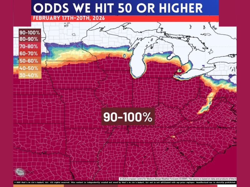 Kentucky Warm-Up Builds for Feb. 17–20 as Forecast Odds Show 50°+ Likely Statewide and Some Areas Eye 60s to Near 70