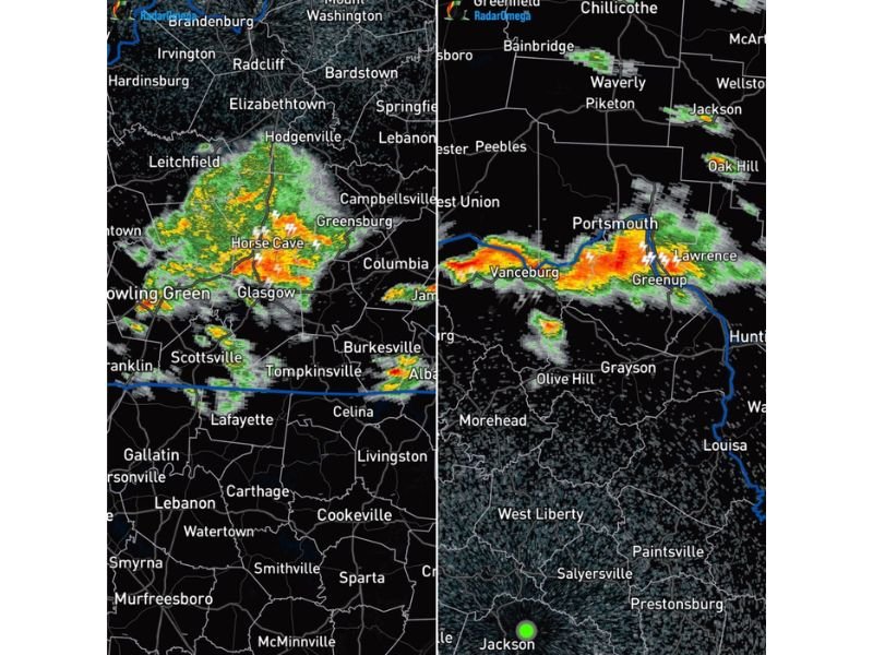 Kentucky and Ohio Storms Turn Loud Overnight as Strong Cells Move Through Bowling Green, Glasgow, Portsmouth and Greenup