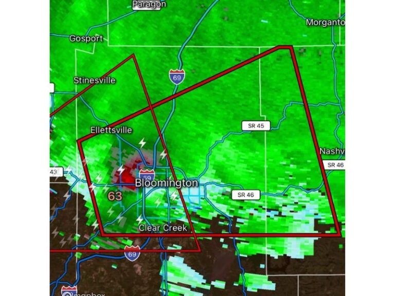Large and Extremely Dangerous Tornado Confirmed Near Bloomington, Indiana, Triggers PDS Warning for Monroe and Brown Counties