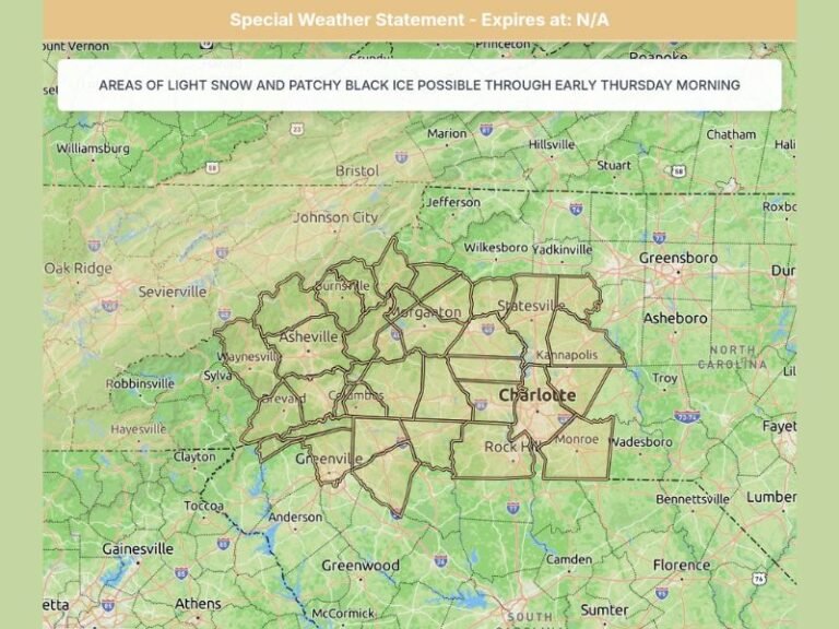 Light Snow Showers and Black Ice Threat Expected Across Western North Carolina and Upstate South Carolina Overnight