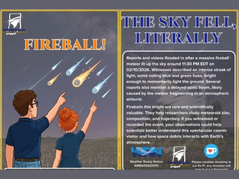 Massive Fireball Lights Up Skies Over Indiana, Ohio and Kentucky — Late-Night Boom Triggers Doorbell Cams and Sonic Reports Across Tri-State Region