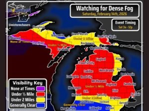 Michigan Dense Fog Advisory for February 14, 2026: Patchy Freezing Fog Could Drop Visibility Below Half-Mile Across Both Peninsulas