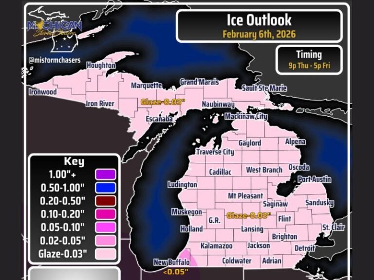 Michigan Ice Glaze Threat on Feb. 6 Could Slick Roads From Detroit to Grand Rapids as Freezing Drizzle Spreads