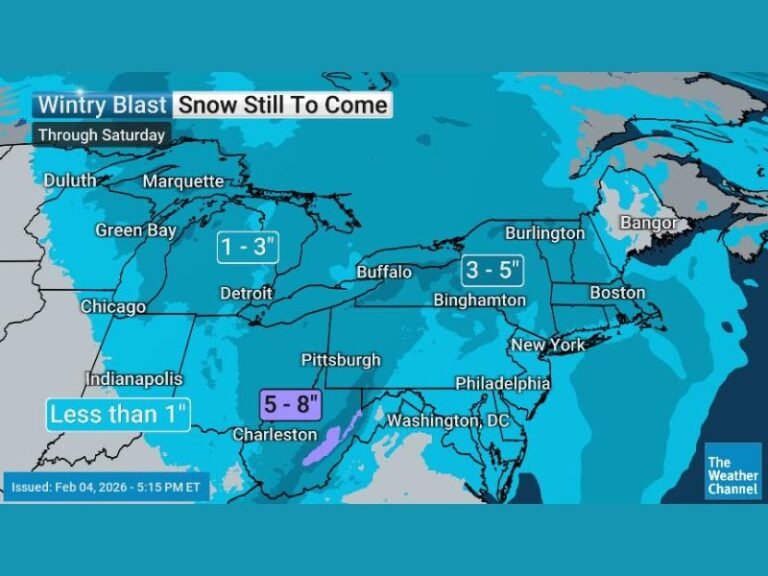 Michigan, New York, Massachusetts, Vermont, Connecticut, and West Virginia Braced for Light Snow Through Saturday, With 8 Inches Possible in WV Mountains