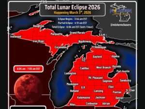 Michigan to Witness Rare Total Lunar Eclipse on March 3, 2026 as “Blood Moon” Glows Red Before Dawn
