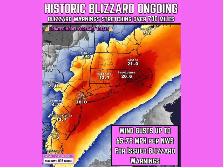 New York, New Jersey, Connecticut, Rhode Island, Massachusetts Blizzard Warning Spans 700+ Miles as Bomb Cyclone Brings 2 Feet of Snow and 75 MPH Gusts