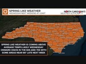 North Carolina Set for Massive Spring Warmup After Brief Chill, Highs Climbing Into 70s and Near 80 by Late Next Week