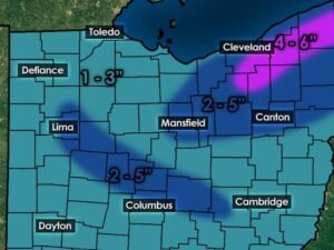 Ohio Snow and 45-MPH Wind Gusts Could Snarl Friday Commute From Cleveland to Columbus