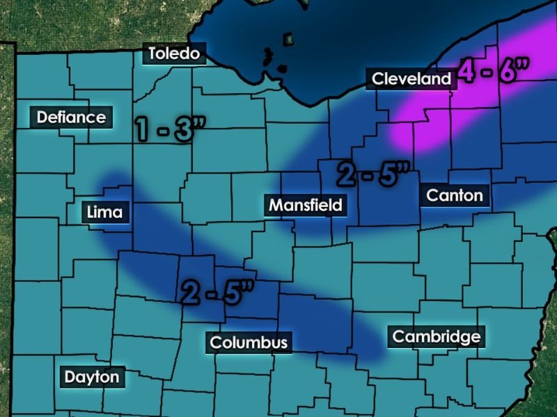 Ohio Snow and 45-MPH Wind Gusts Could Snarl Friday Commute From Cleveland to Columbus