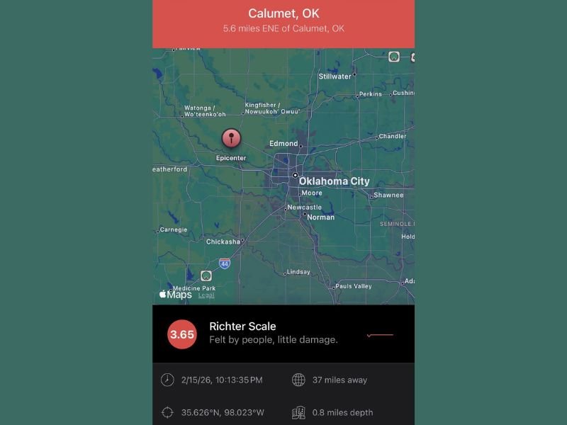 Oklahoma Earthquake Jolts Oklahoma City Metro as 3.6–3.7 Tremor Near Calumet Shakes Homes for 20 Seconds