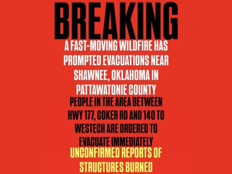 Oklahoma Wildfire Near Shawnee Forces Immediate Evacuations as Fast-Moving Flames Threaten Pottawatomie County Homes