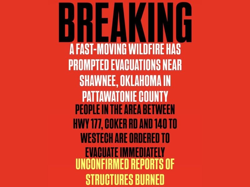 Oklahoma Wildfire Near Shawnee Forces Immediate Evacuations as Fast-Moving Flames Threaten Pottawatomie County Homes