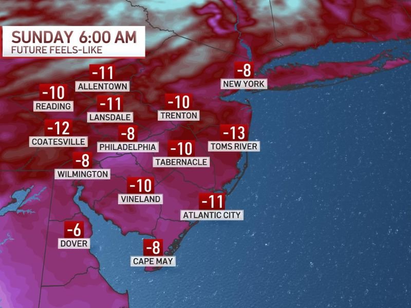 Pennsylvania, New Jersey, New York, and Delaware Brace for Final Blast of Extreme Cold as Wind Chills Drop Below Zero Sunday Morning