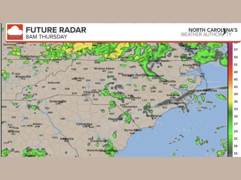 Scattered Showers Return to North Carolina and South Carolina Thursday as Mild 60s and 70s Hold Across the Region