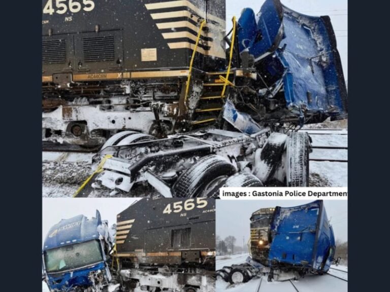 Semi Truck Struck by Freight Train in Gastonia After Becoming Stuck on Icy Railroad Tracks During Snowstorm