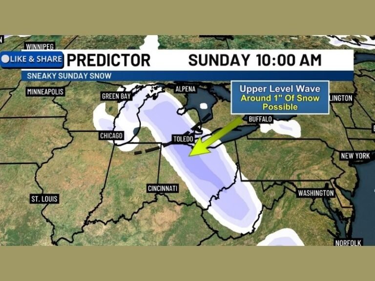 Sneaky Sunday Snow Band Could Drop Around 1 Inch From Illinois to Michigan as Upper-Level Wave Slides Into Ohio