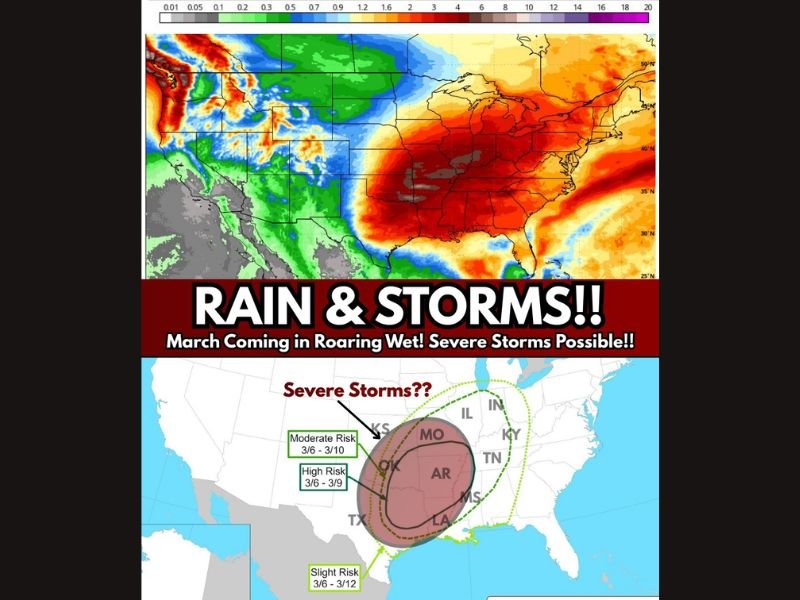 Southern Plains and Mississippi Valley Brace for High-Risk Heavy Rain and Severe Storm Threat as March Roars In
