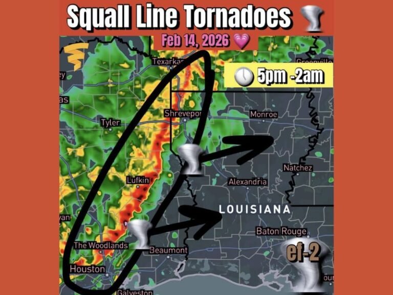 Squall Line Tornado Threat to Intensify After Dark Across Texas and Louisiana as Damaging Winds Sweep East Saturday Night