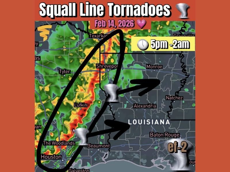 Squall Line Tornado Threat to Intensify After Dark Across Texas and Louisiana as Damaging Winds Sweep East Saturday Night