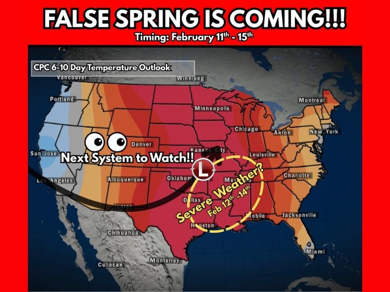 Texas, Louisiana, Mississippi and Alabama Could See Feb. 12–14 Storm Threat as Georgia, South Carolina and North Carolina Turn Springlike