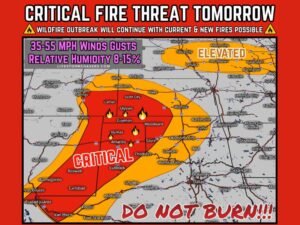 Texas, Oklahoma, New Mexico, and Kansas Face Critical Wildfire Conditions Again as 55 MPH Gusts and 8–15% Humidity Return