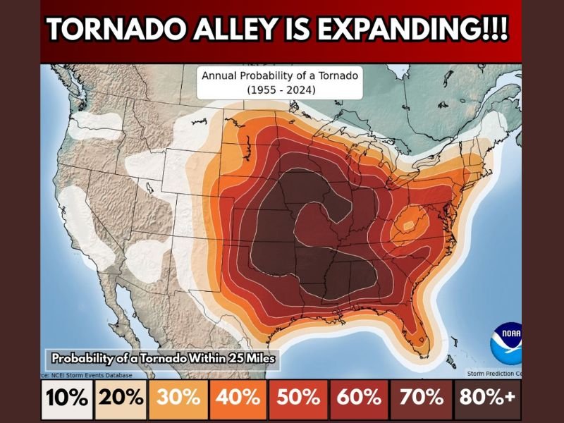 Tornado Alley Map Shows Higher Risk Spreading Into the Southeast, Including Alabama, Mississippi, Tennessee, and the Carolinas