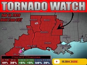 Tornado Watch Issued for Eastern Louisiana and Southwest Mississippi Until 2AM as Overnight Squall Line Pushes East with Rotating Storm Threat