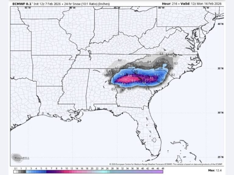 Valentine’s Day Winter Storm Threat Emerges Across Georgia and the Carolinas as Snow, Sleet, and Freezing Rain Signals Strengthen
