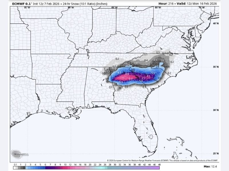 Valentine’s Day Winter Storm Threat Emerges Across Georgia and the Carolinas as Snow, Sleet, and Freezing Rain Signals Strengthen