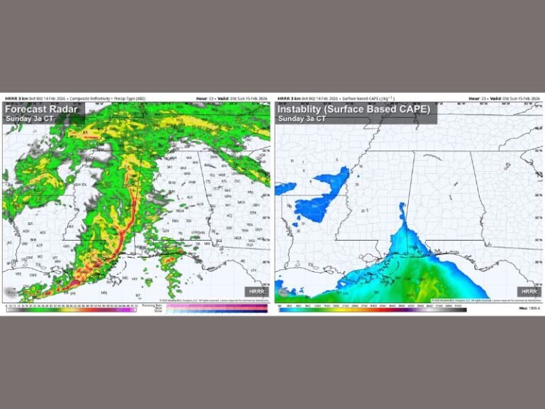 Widespread Weekend Rain to Soak Alabama With 1 Inch Possible Statewide, Severe Weather Risk Remains Very Low Outside Mobile and Baldwin Counties