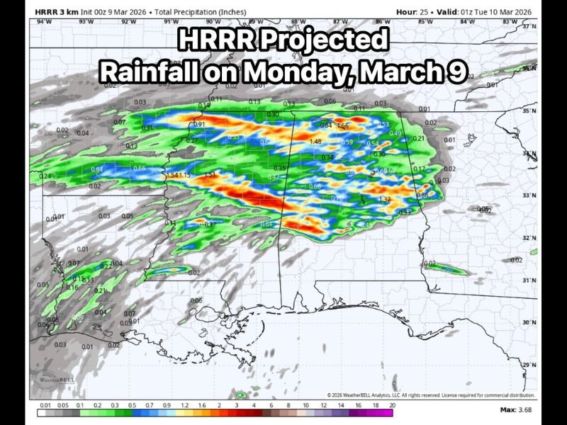 Alabama Braces for Monday Afternoon Storms With Heavy Rain, 50+ MPH Wind Gusts and Intense Lightning Risk