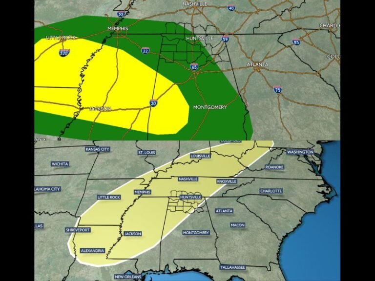 Alabama and Tennessee Face Two Rounds of Severe Storm Risk This Week as Monday Brings Marginal Threat Before Stronger Wednesday System